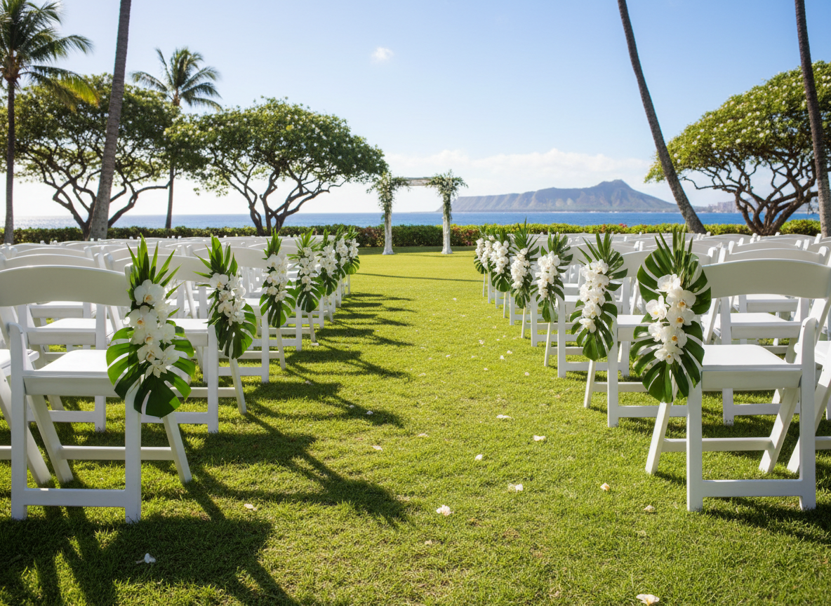 Orchid clusters on ceremony chairs